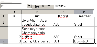 Speadsheet Kataster